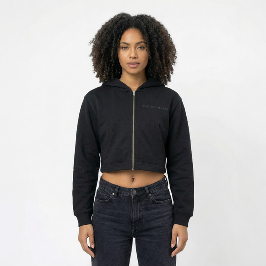 XI Édition Limitée Cropped Zip Hoodie In Black