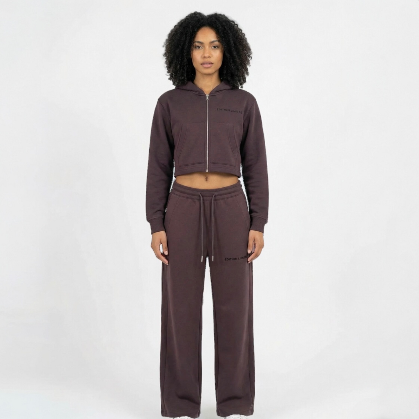 XI Édition Limitée Women's Cropped Zip Hoodie & Sweatpants Set - Burgundy