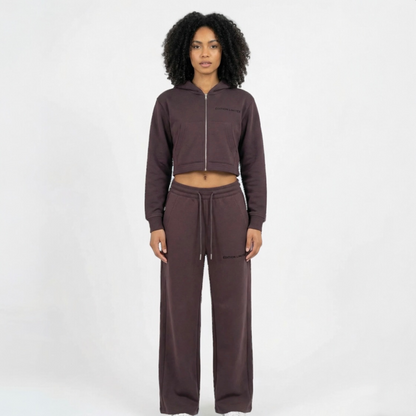 XI Édition Limitée Women's Cropped Zip Hoodie & Sweatpants Set - Burgundy