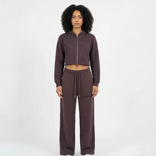 XI Édition Limitée Women's Cropped Zip Hoodie & Sweatpants Set - Burgundy