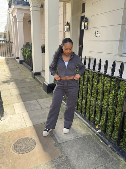 XI Édition Limitée Women's Cropped Zip Hoodie & Sweatpants Set - Charcoal