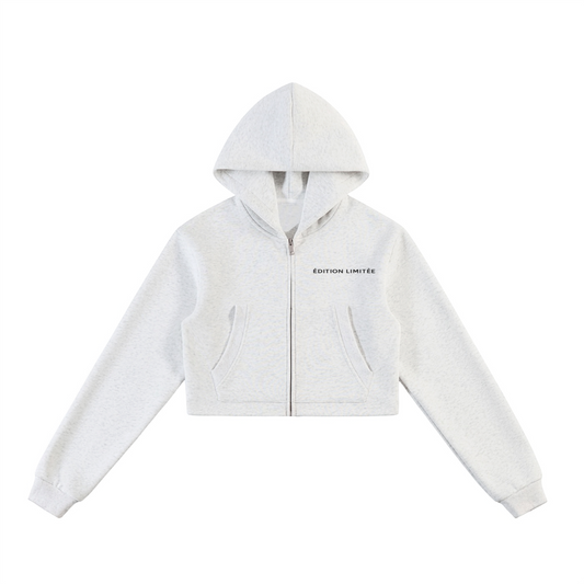 XI Édition Limitée Cropped Zip Hoodie In Grey