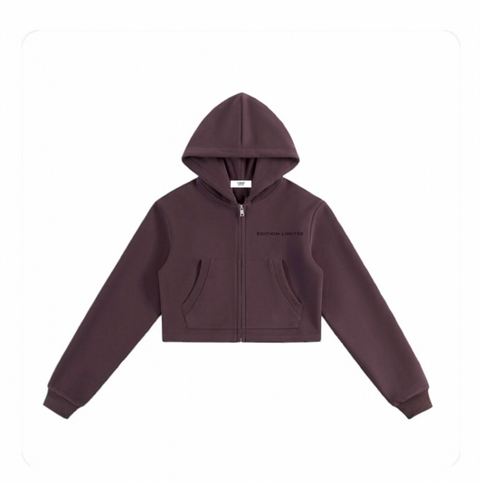 XI Édition Limitée Cropped Zip Hoodie - Burgundy