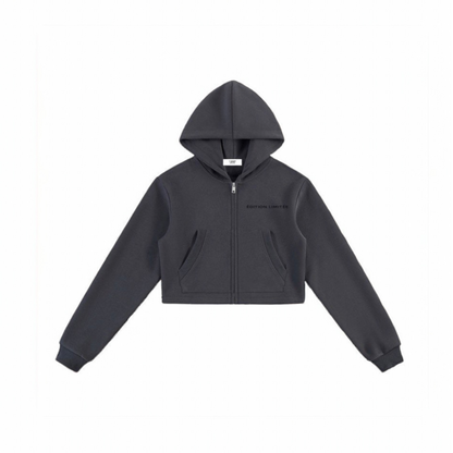 XI Édition Limitée Cropped Zip Hoodie - Charcoal