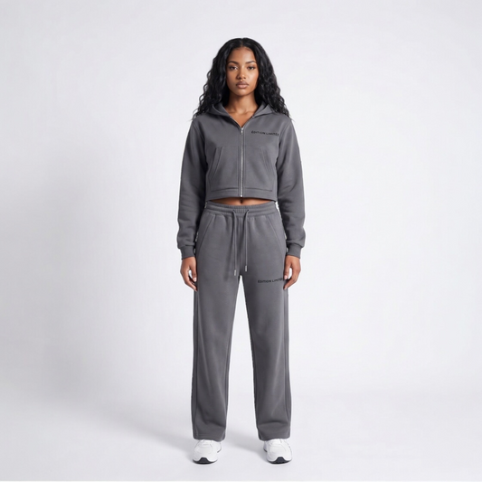 XI Édition Limitée Women's Cropped Zip Hoodie & Sweatpants Set - Charcoal