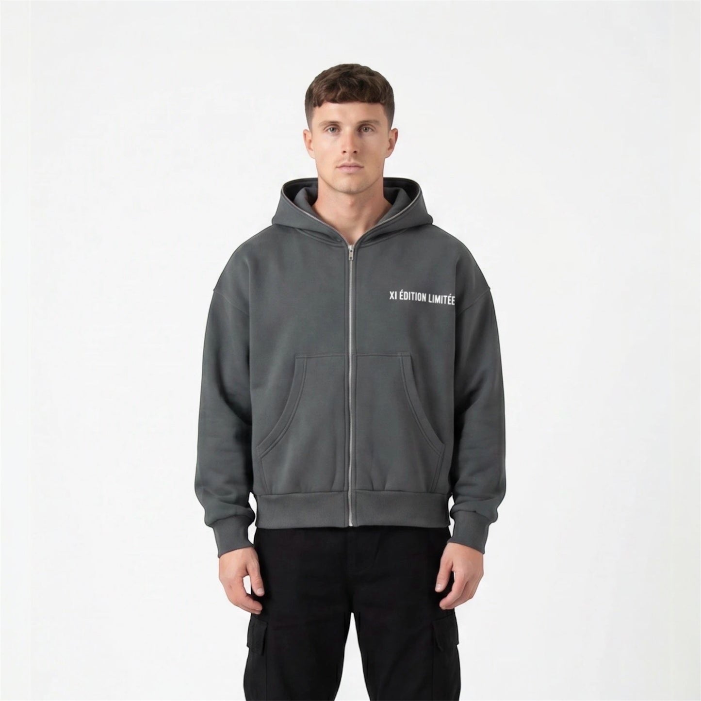 XI Édition Limitée Full Zip Hoodie In Charcoal