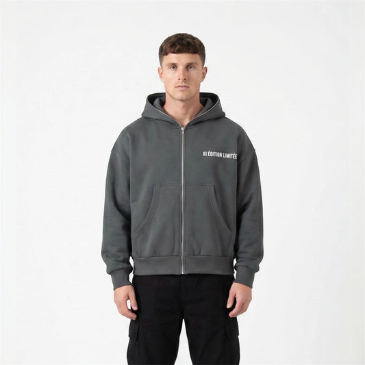 XI Édition Limitée Full Zip Hoodie In Charcoal