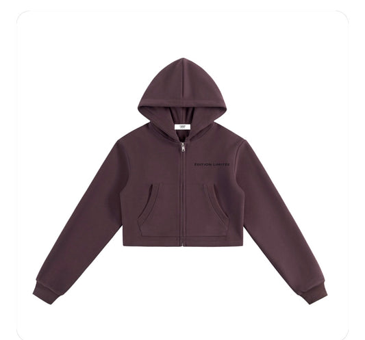 XI Édition Limitée Cropped Zip Hoodie - Burgundy