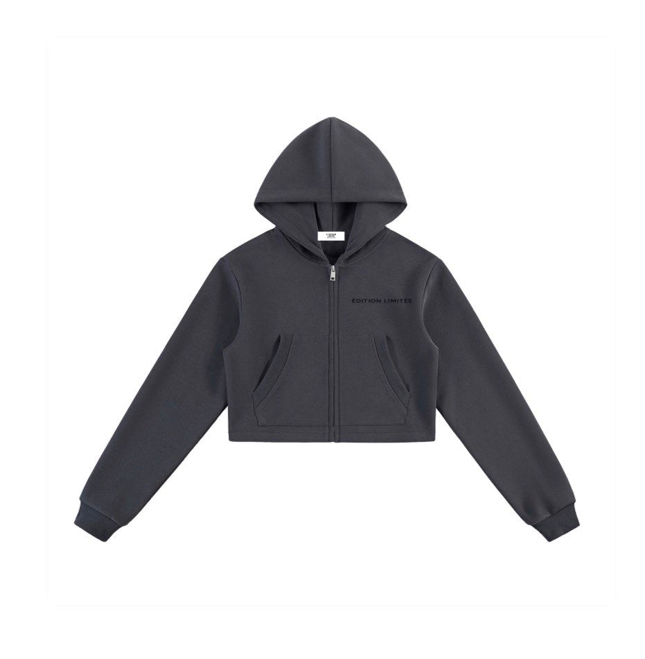 XI Édition Limitée Women's Cropped Zip Hoodie & Sweatpants Set - Charcoal