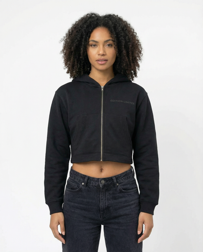 XI Édition Limitée Cropped Zip Hoodie In Black