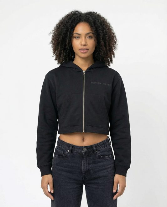 XI Édition Limitée Cropped Zip Hoodie In Black
